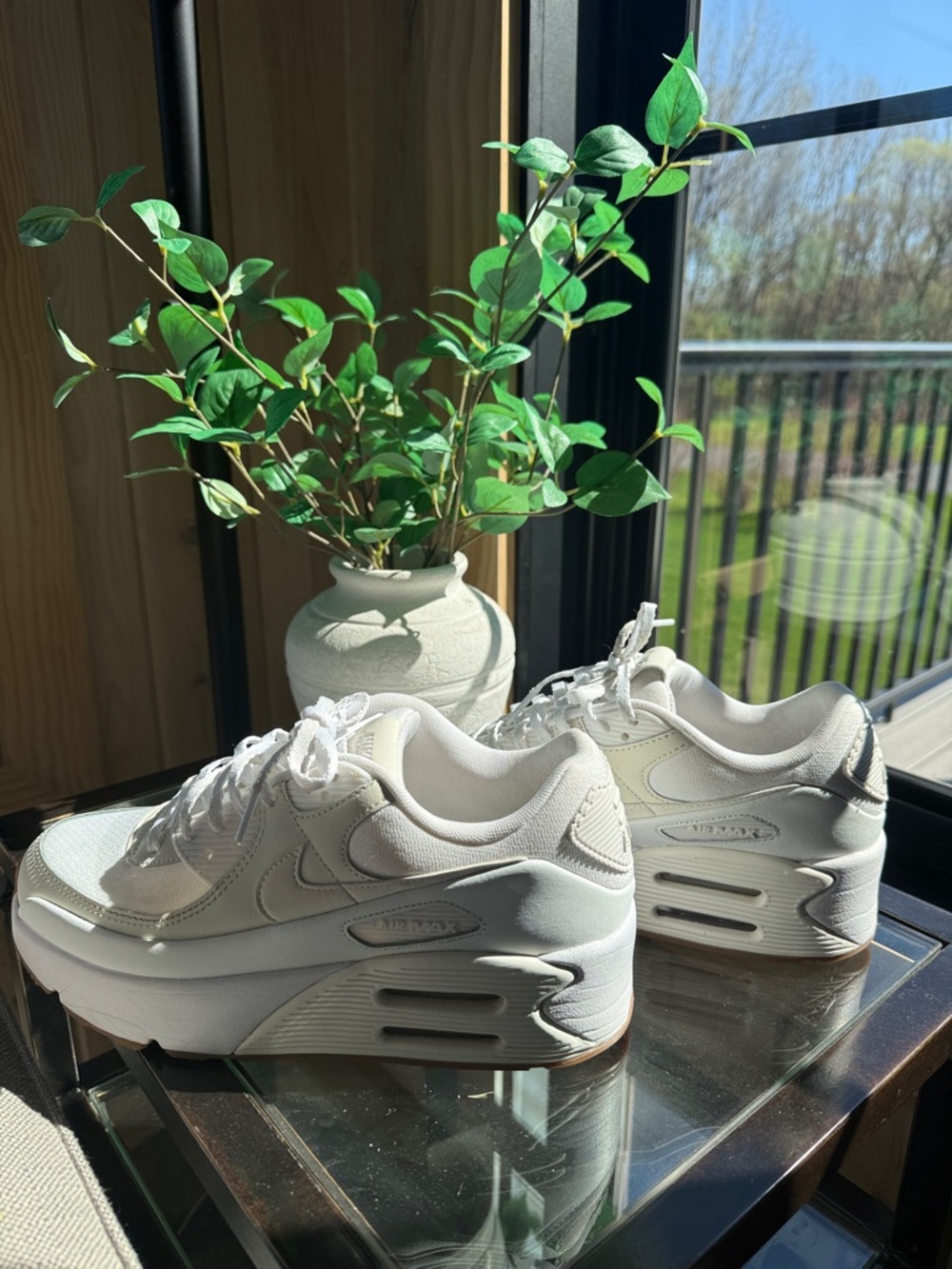 Nike Women’s Air Cream and White Low-Top Sneakers - Picture 4 of 8